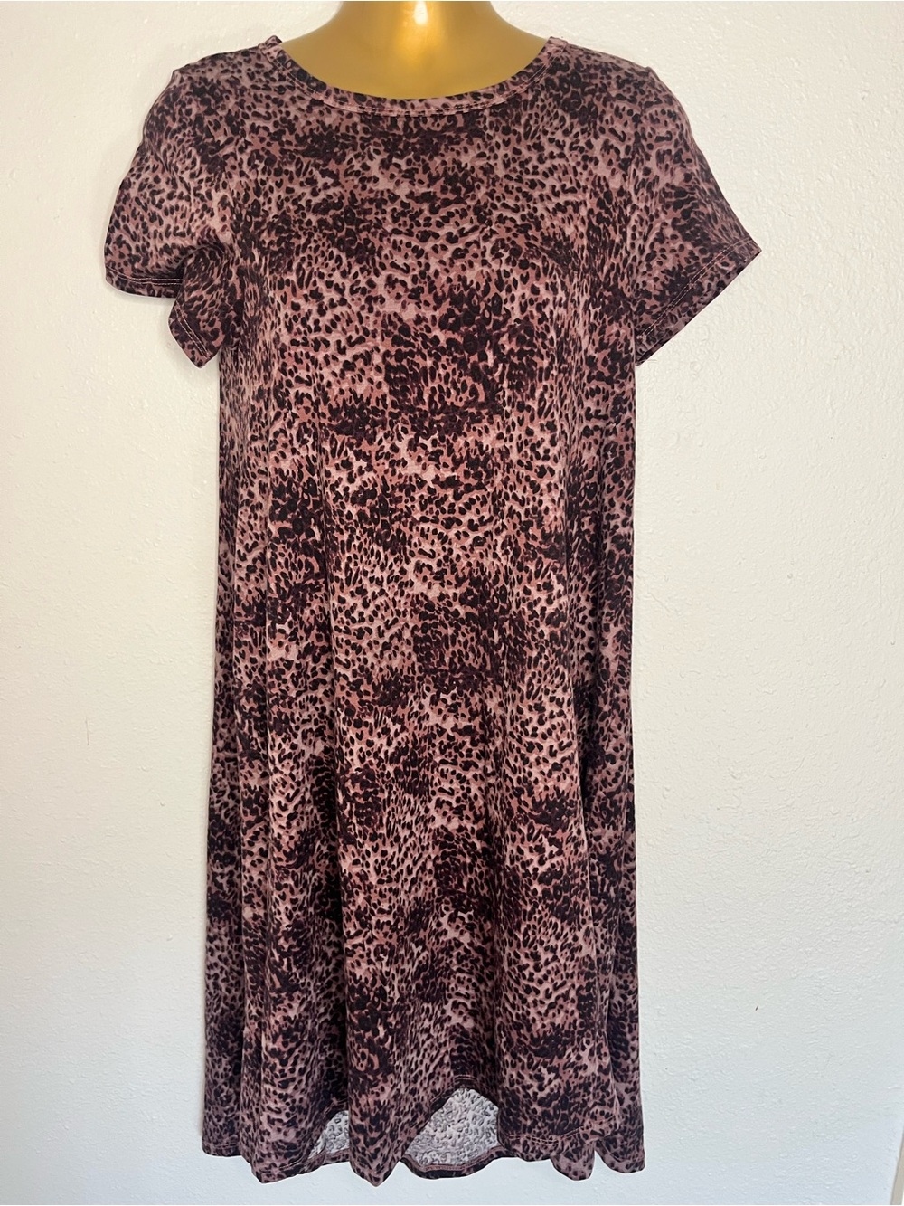 Mauve Leopard Print Short Sleeve Swing Dress